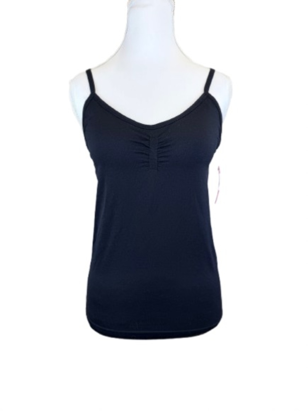 Ambrielle Built In Bra Ruched LayeringCamisole Tank Top Large Stretch NEW Blck